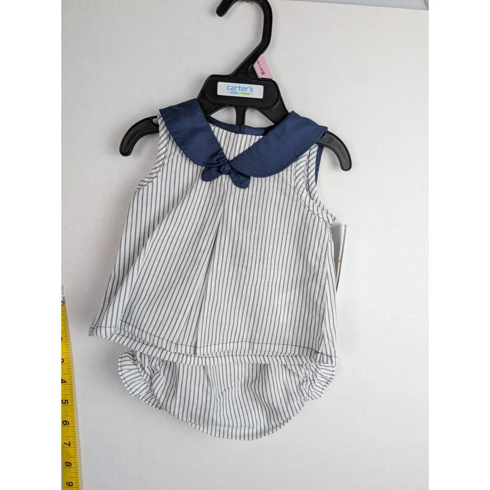 Carters Child of Mine Baby Girls Blue White Striped Sailor Set 0-3M NWT